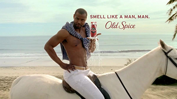 Image of Isaiah Mustafa on a horse holding Old Spice