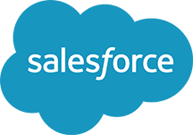 Salesforce logo with the word salesforce in a blue cloud