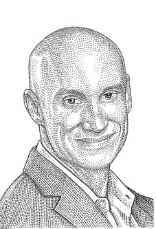 Black and white illustration of Robert Hellman