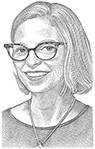 Black and white illustration of Karen Gray