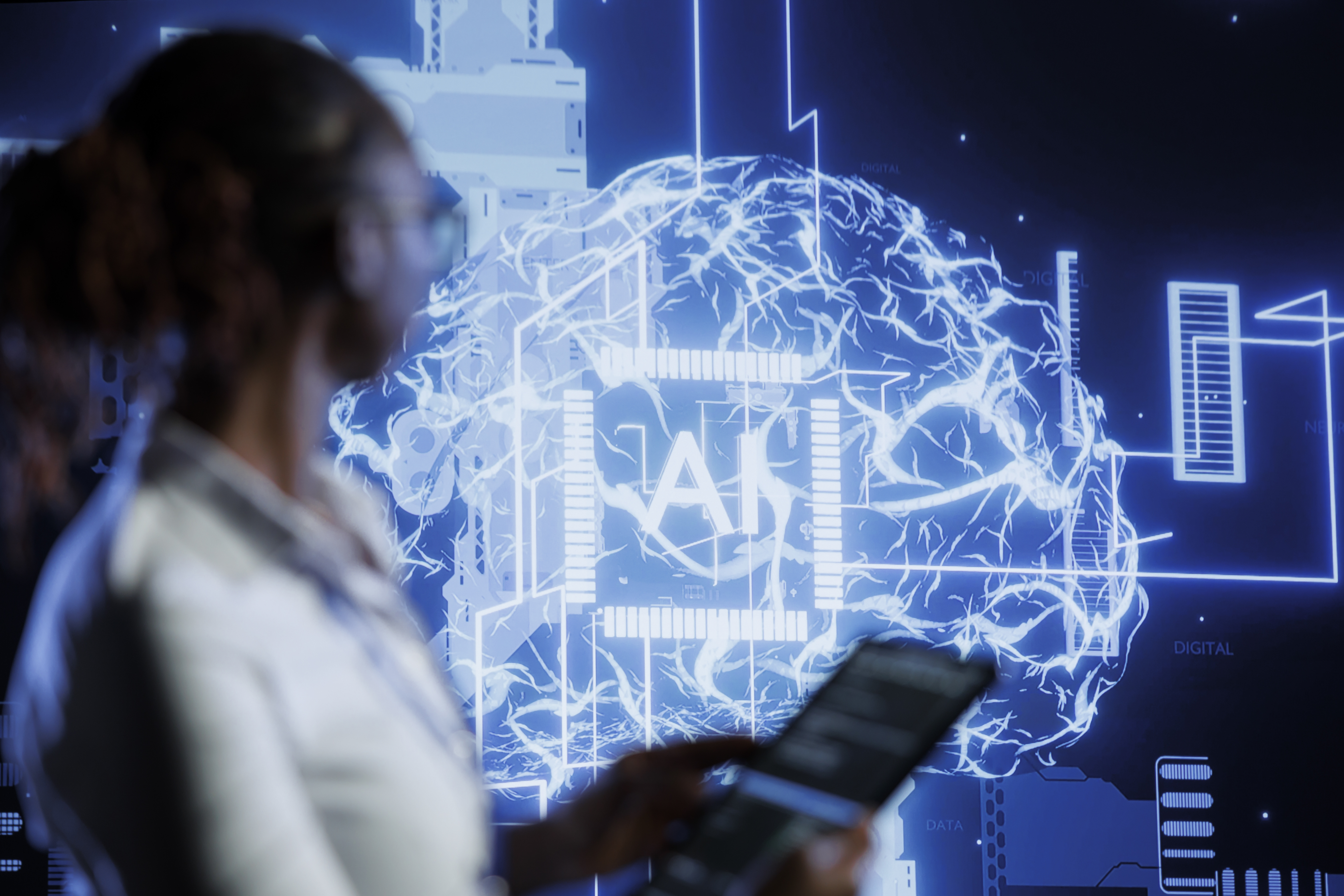 a computer scientist updating an AI brain looking system