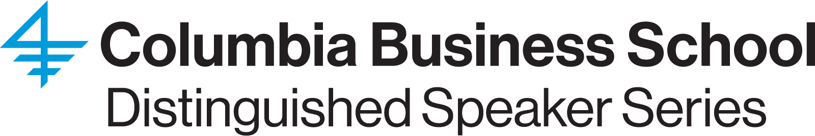 Distinguished Speaker Series logo locked to the Columbia Business School logo with Hermes icon in Columbia blue