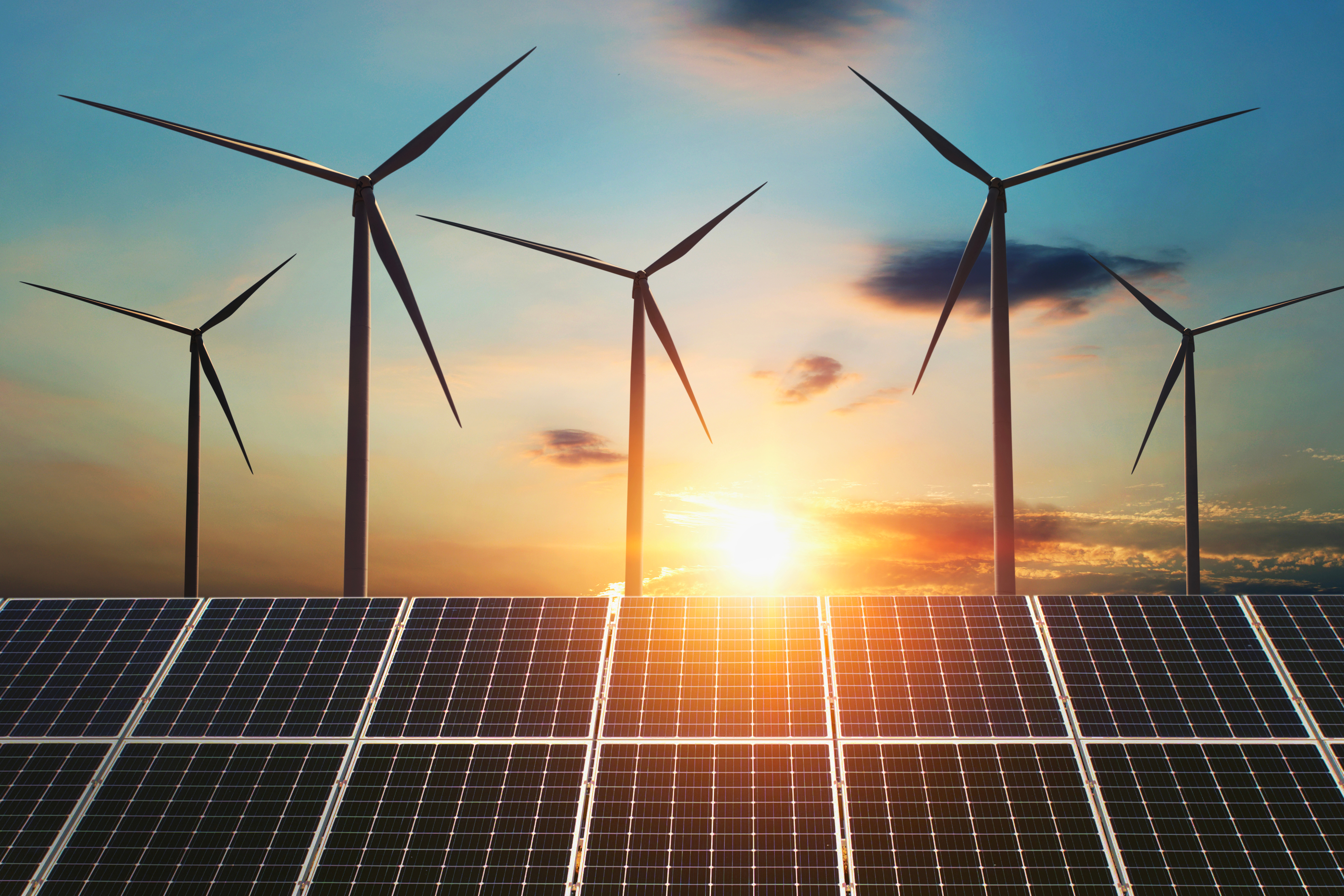 Wind turbines and solar panels