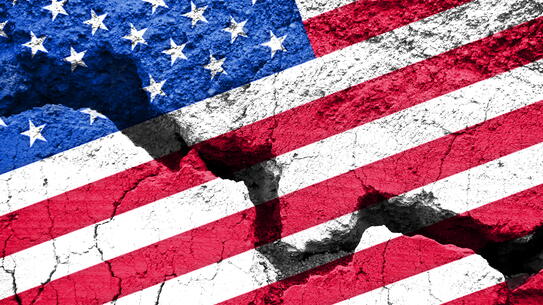 A divided American flag