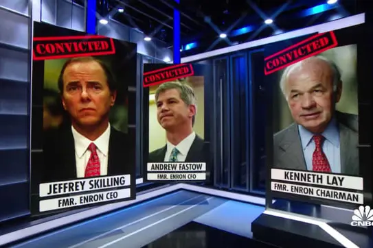 Lay, Skilling, and Fastow all pictured "Convicted"