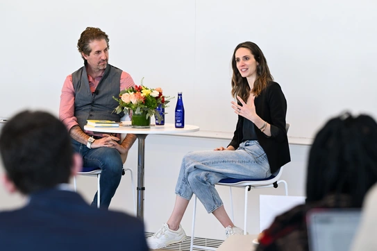 Professor Sandra Matz, right, in conversation with Professor Moran Cerf