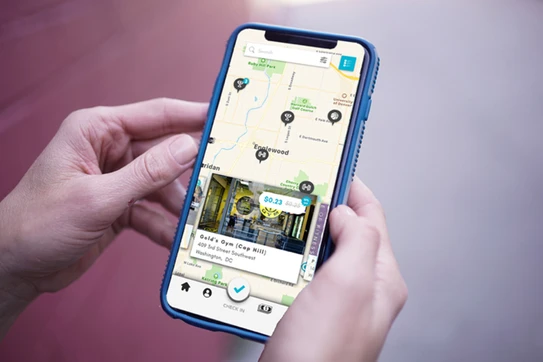 A cellphone with opened in a map application.