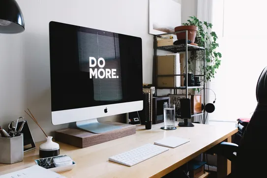 Workspace with desktop and keyboard