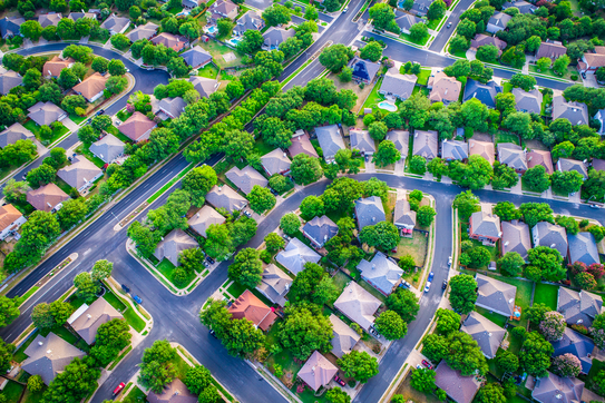 Residential homes in a city suburb