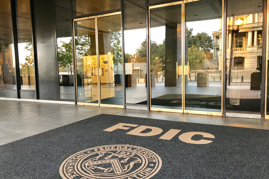 The entrance to the FDIC headquarters.