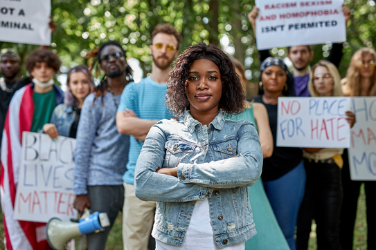 A group of people at a rally