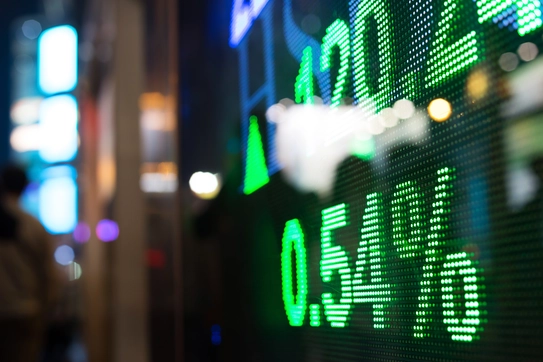 A board showing stock price changes
