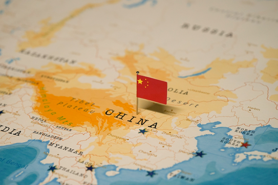 Map of China with a China flag