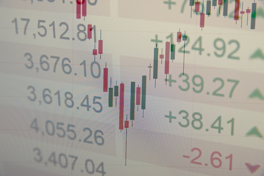 Close-up computer monitor with trading software