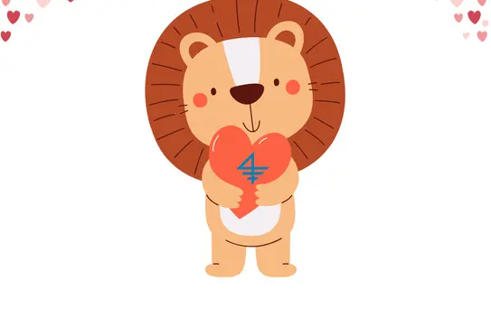 photo of animated lion holding a heart