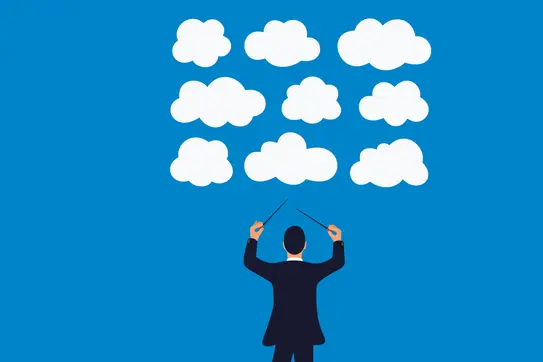 musical conductor conducting clouds in the sky