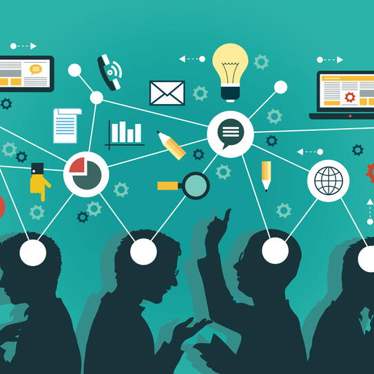 Illustration of 6 people discussing ideas