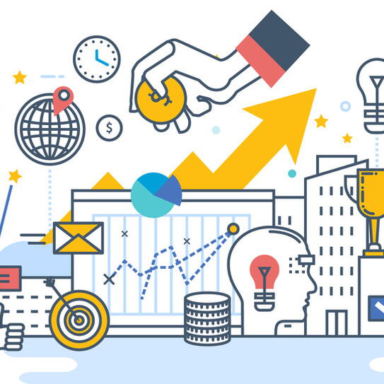 colorful and abstract illustration of finance related symbols